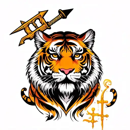 sagittarius zodiac sign and tiger surrounded tattoo design idea