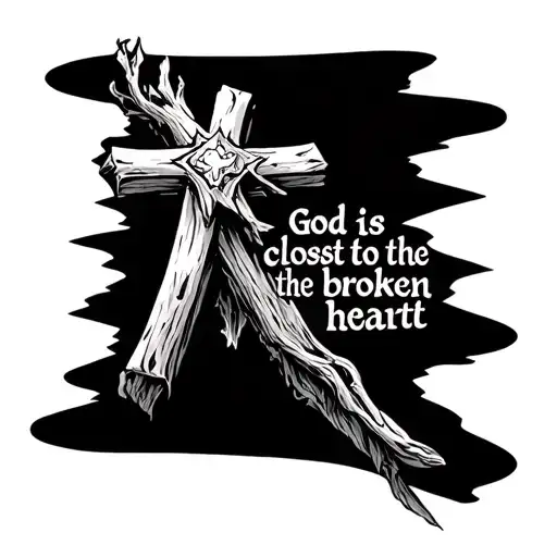 a fine line cross with "god is closest to the broken hearted" next to it  tattoo design idea