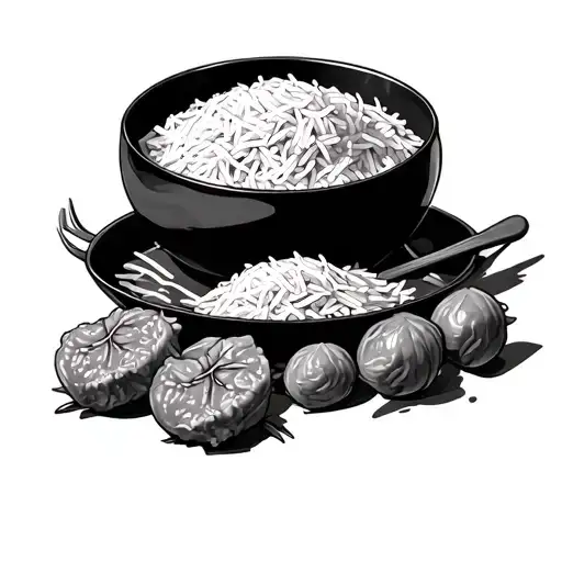 Bowl of Thai curry meat and rice tattoo design idea