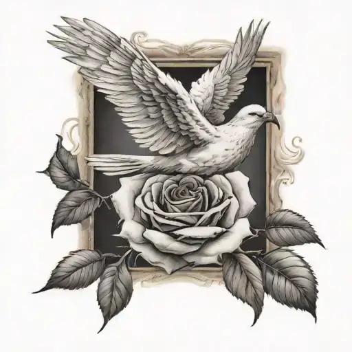 rose with 2 doves flying and the words rest in peace granny  tattoo design idea