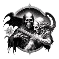 grim reaper vs god realistic tattoo design idea
