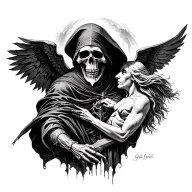 grim reaper vs god realistic tattoo design idea