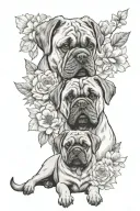 A Cane Corso dog and a Pekingese dog, surrounded by flowers tattoo design idea