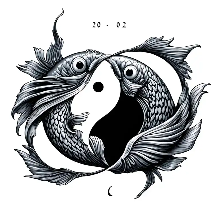 "2002" pisces fish yin yang symbol tattoo design idea