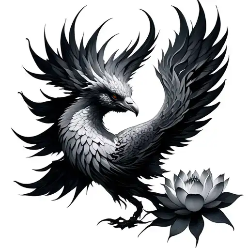 Phoenix Rising From Lotus tattoo design idea