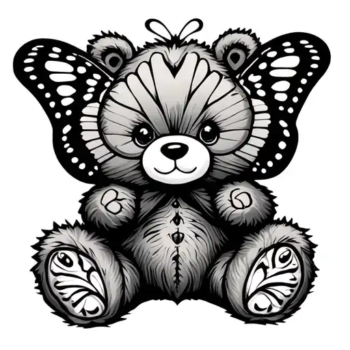 teddy bear lilly butterfly tattoo design idea