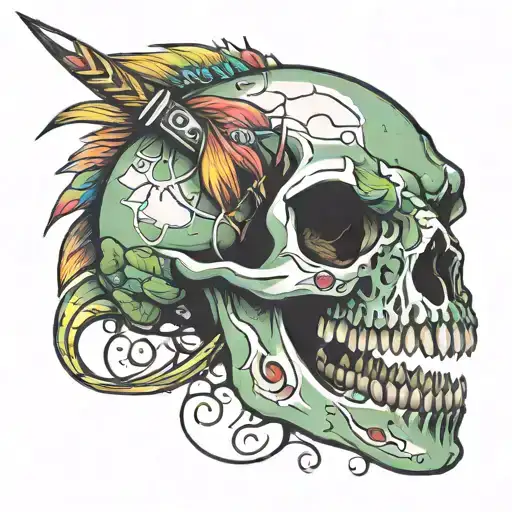 dinosaur skull with paint brushes tattoo design idea