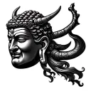 buda half meditating devil face tattoo design idea
