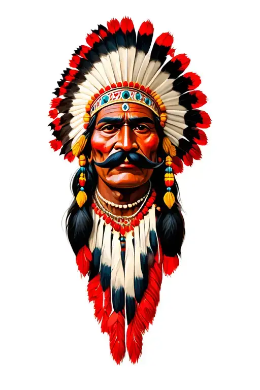 red indian with moustache  tattoo design idea