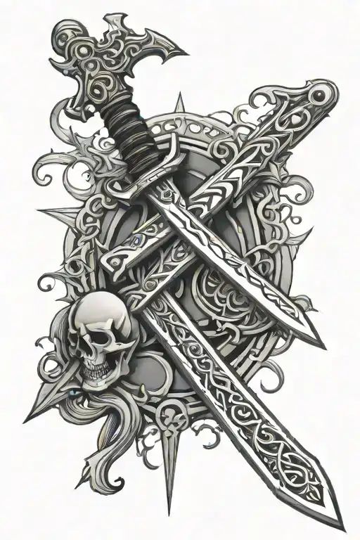 Gothic cyber sigilism sword tattoo design idea
