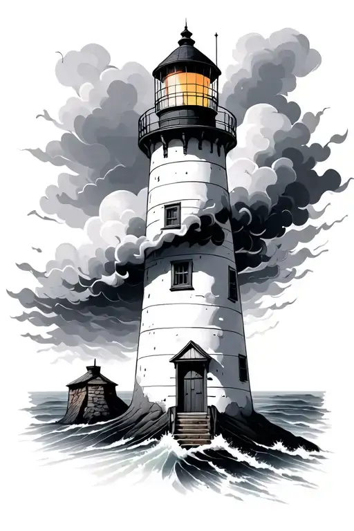 light house in storm tattoo design idea