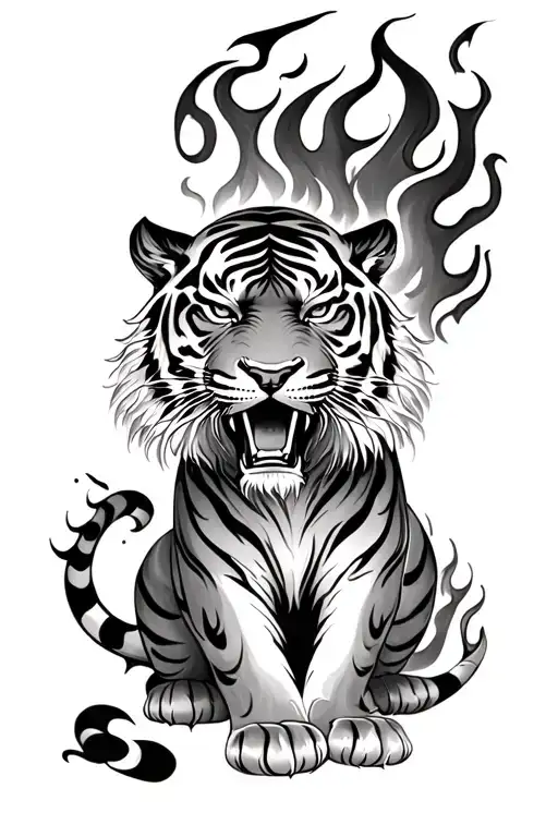 fire tiger Chinese zodiac tattoo design idea