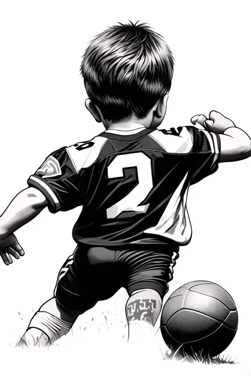 Little boy whose back I only see with shirt number 2 wearing a football uniform tattoo design idea
