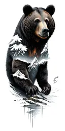 bear forrest mountains tattoo design idea