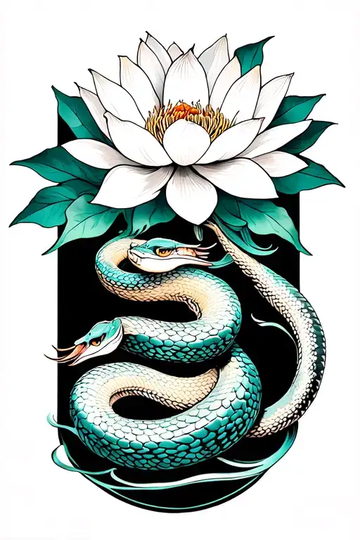 virgo sign,snake,lotus flower tattoo design idea