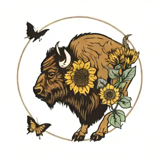 bison and sunflower  tattoo design idea