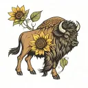 bison and sunflower  tattoo design idea