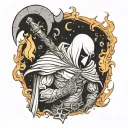 moon knight with staff of fire tattoo design idea