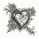 A dark and twisted tattoo design inspired by the haunting beauty of broken hearts. tattoo design idea