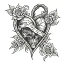 A dark and twisted tattoo design inspired by the haunting beauty of broken hearts. tattoo design idea
