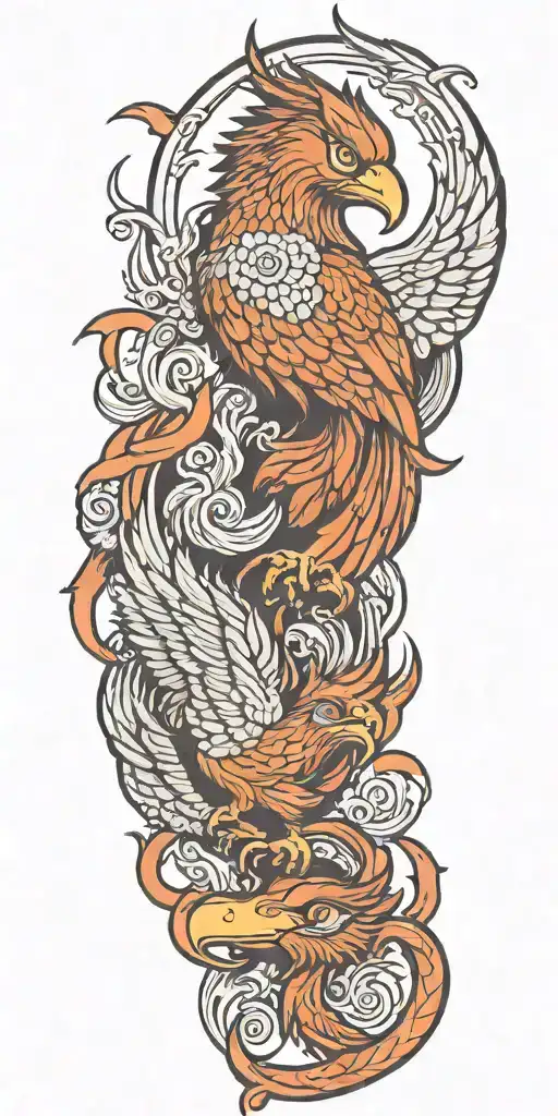phoenix and 3-headed dog cerebus tattoo design idea