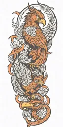 phoenix and 3-headed dog cerebus tattoo design idea