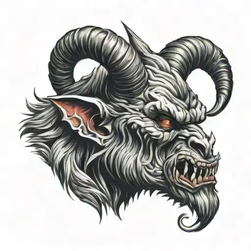 evil krampus head tattoo design idea