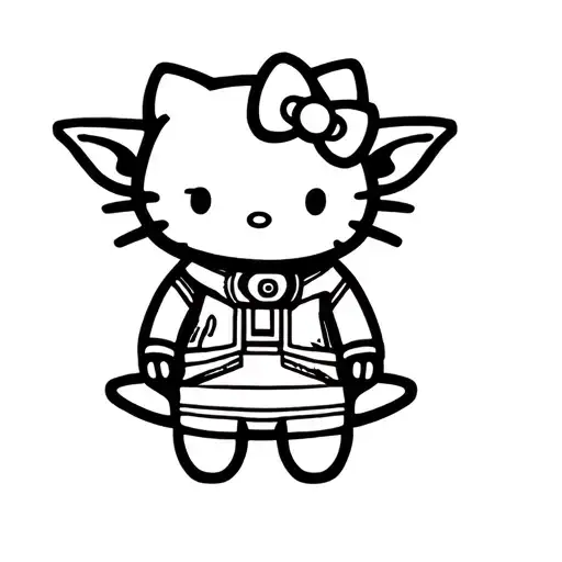 baby Yoda hello kitty tattoo design idea