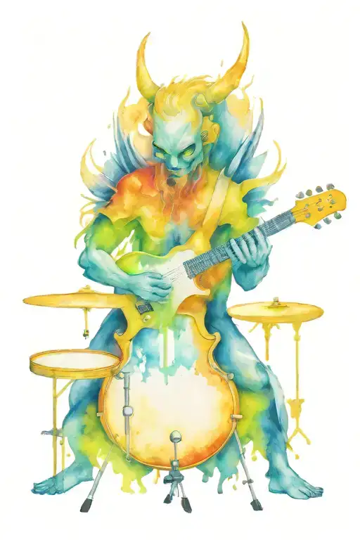 angel guitarist Drummer monster galaxy tattoo design idea