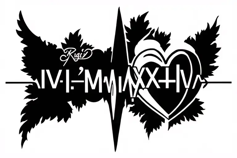 K'Myiah with heart beat line tattoo featuring IV. II. MMXXIV tattoo design idea
