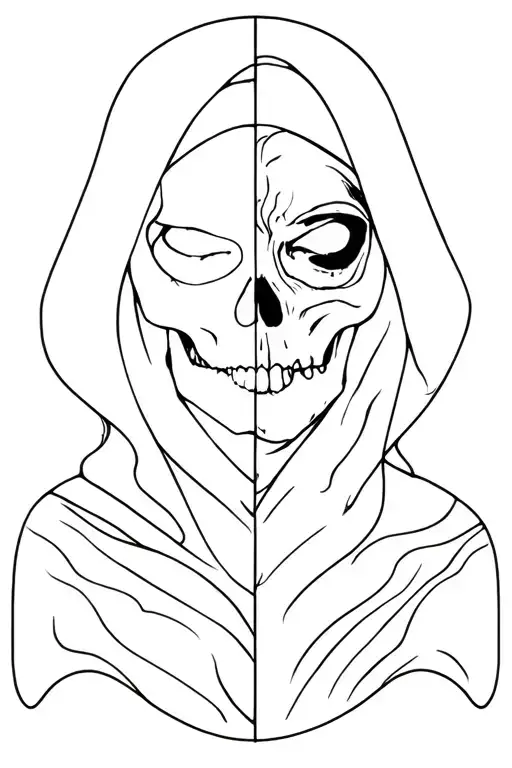 half woman face half skull grim reaper full body tattoo design idea