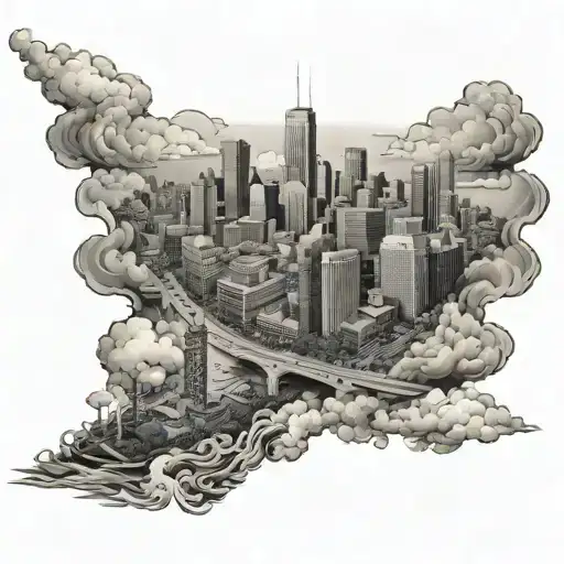 city scape of baltimore with clouds in the background to go on the whole chest  tattoo design idea