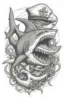 shark biting an anchor wearing a sailor hat tattoo design idea