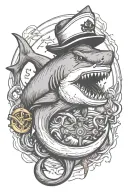 shark biting an anchor wearing a sailor hat tattoo design idea