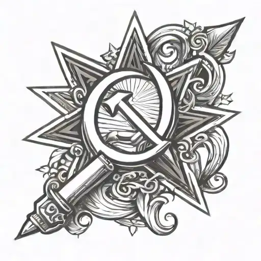 Hammer and sickle with star and cool design communist style tattoo design idea
