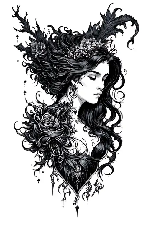 beauty and the beast sleeve tattoo in dark fantasy style tattoo design idea
