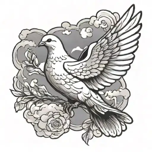 Dove Clouds praying hands tattoo design idea