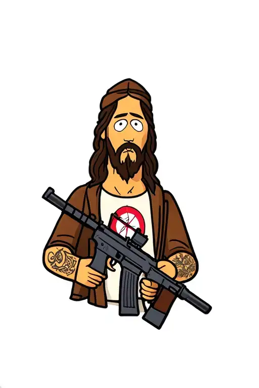 south park jesus with an m16 tattoo design idea