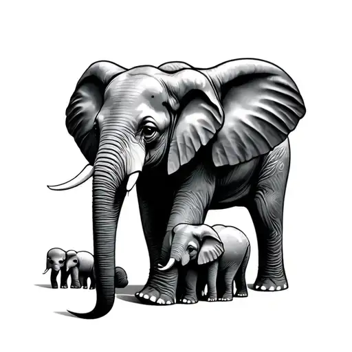 Elephant And 3 Babies tattoo design idea