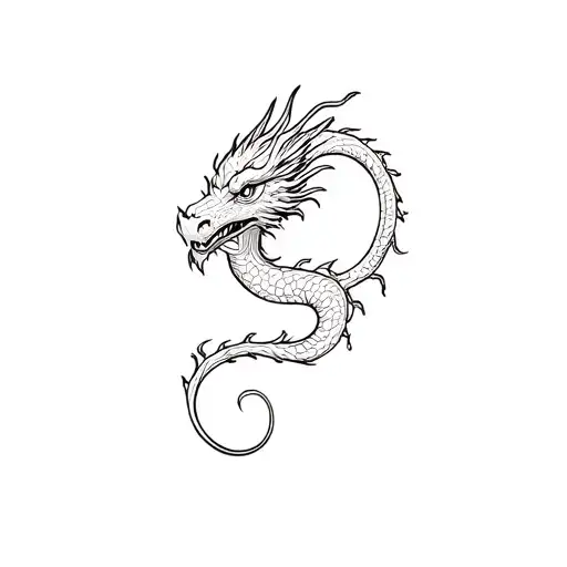 Minimalist dragon tattoo, fine line, no shading tattoo design idea