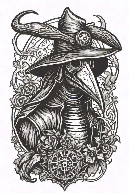 plague doctor surrounded tattoo design idea
