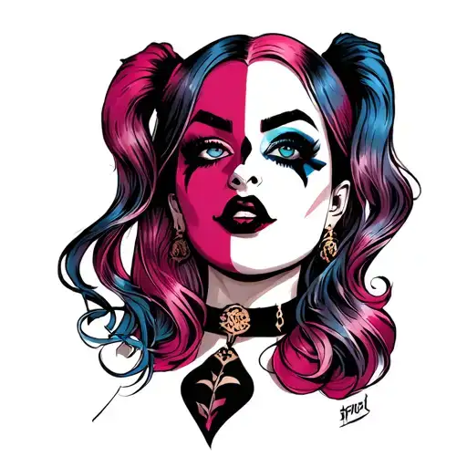 Harley Quinn Face tattoo design idea