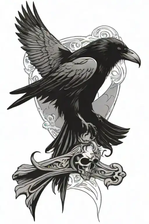 Raven skull with protection sigil tattoo tattoo design idea