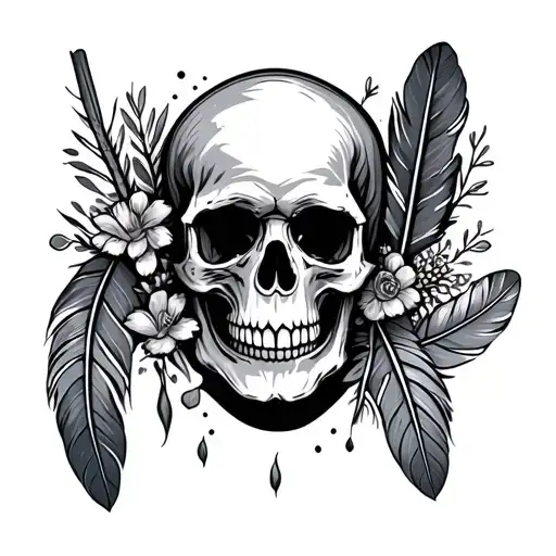 western, desert, feathers, skull, cactus tattoo design idea