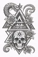 pyramid with eye roses intertwined skull snake   tattoo design idea