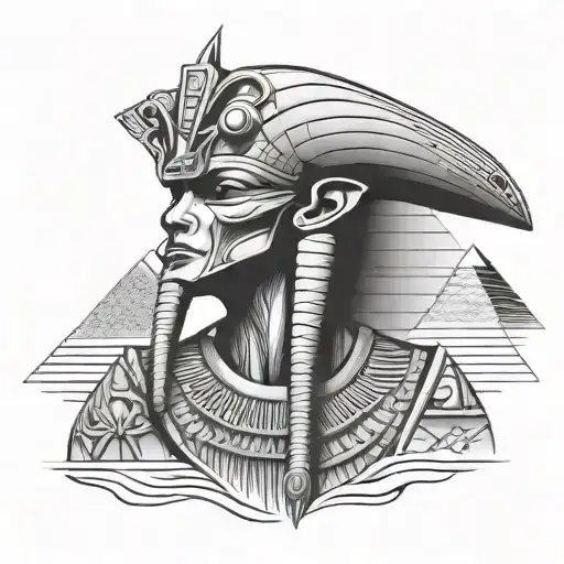 Thoth Egyptian God with pyramids tattoo design idea