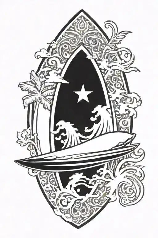 surfboard silhouette batok style tattoo tattoo design idea