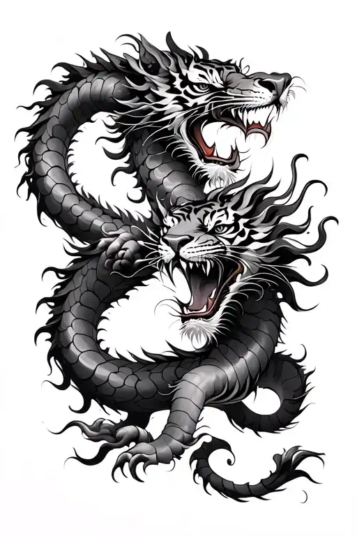 chinese dragon and tiger fighting tattoo design idea