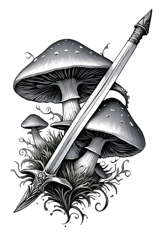 fairy core mushrooms animals swords tattoo design idea