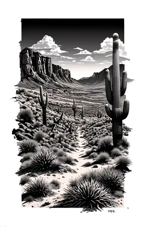 arizona desert landscape tattoo design idea